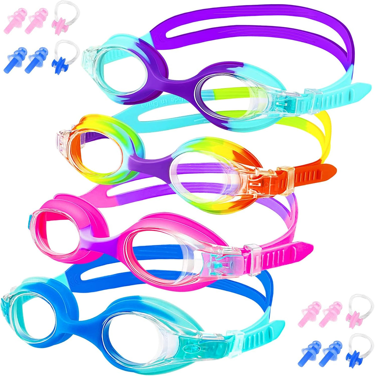XDX Kids Swim Goggles - Anti-Fog UV Protection for Ages 4-14 | 4-Pack for Boys & Girls