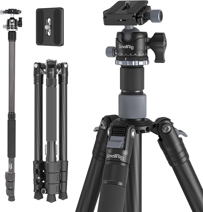 SmallRig AP-20 Carbon Fiber Tripod, 62.2" Camera Tripod Monopod