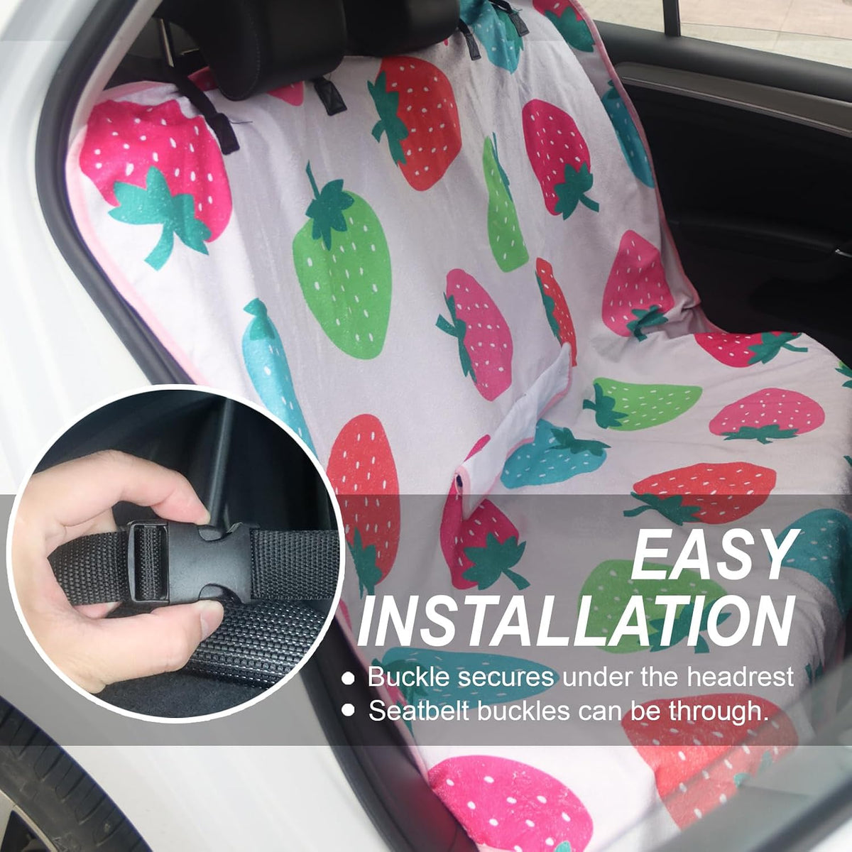 Sweat Towel Car Seat Cover Protector Front Seats for Gym Workout, Running, Swimming, Beach and Hiking, Waterproof Universal Seat Cover for Car, Trucks, Van & SUV (1, Strawberry, Rear Seat)
