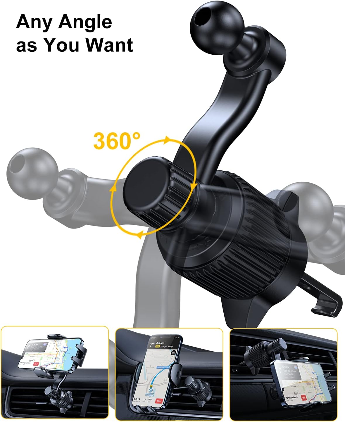 Rorhxia Car Vent Phone Mount, [Never Blocking Vent, Enjoy The Comfort of The A/C] Hands-Free Universal Extension Clip Air Phone Holder Car Fit for All Phones iPhone 17 16 15 14 13 12 Samsung More