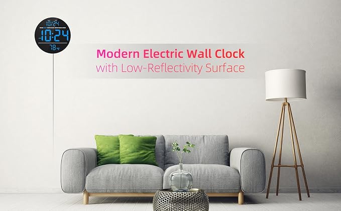 Digital Wall Clock with Large LED Display, Temperature, Auto-Brightness | Small