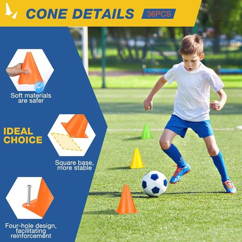 Durable 36pcs Soccer Cones - 7 Inch Plastic Training Cones for Sports, Agility Drills & More