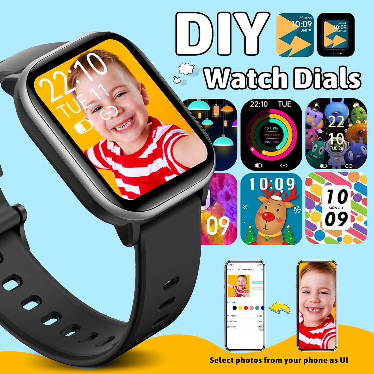 Skiennix Kids Smartwatch - 20 Sport Modes, Pedometer & Sleep Monitor | Perfect Birthday Gift for Ages 6-16 (Black)