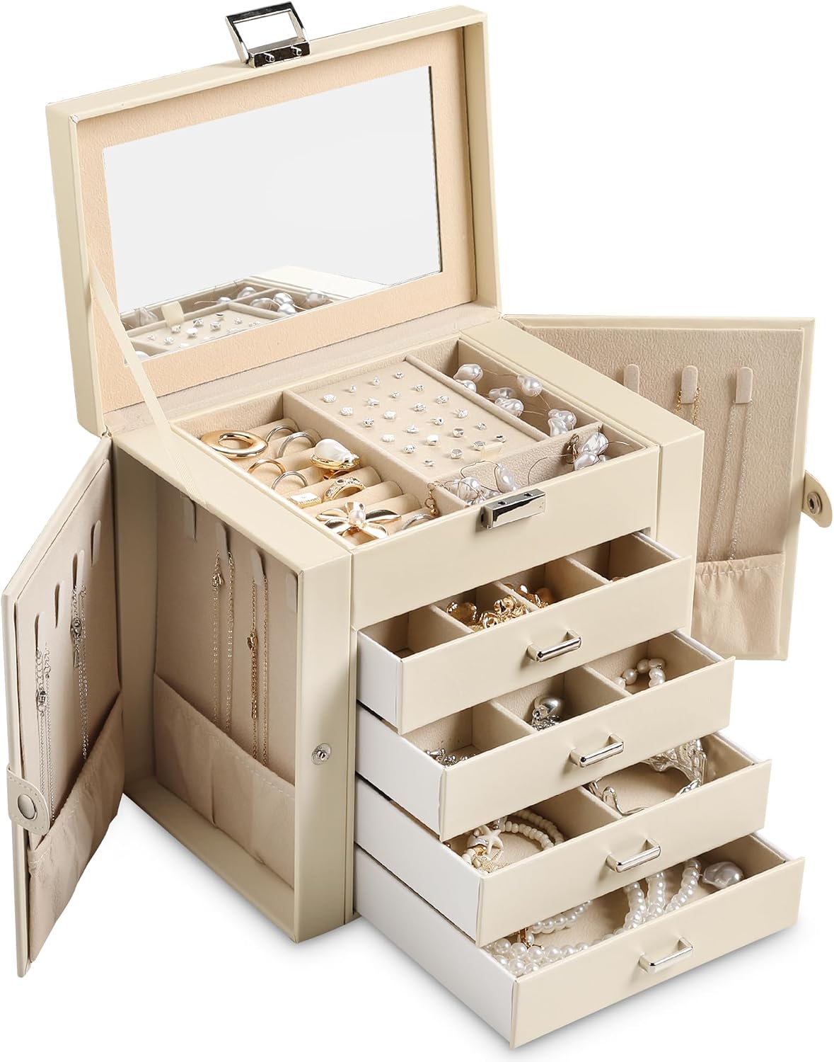 Frebeauty 5-Layer Jewelry Box for Women,Jewelry Organizer with 4 Drawers