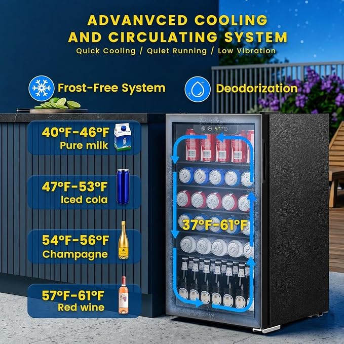 COWSAR Mini Fridge Cooler, 130 Can Beverage Refrigerator with Glass Door, ETL Approved Wine Fridge with Digital Temperature Control, LED Light, Reversible Door for Home, Office, Bar - 3.2 Cu.Ft