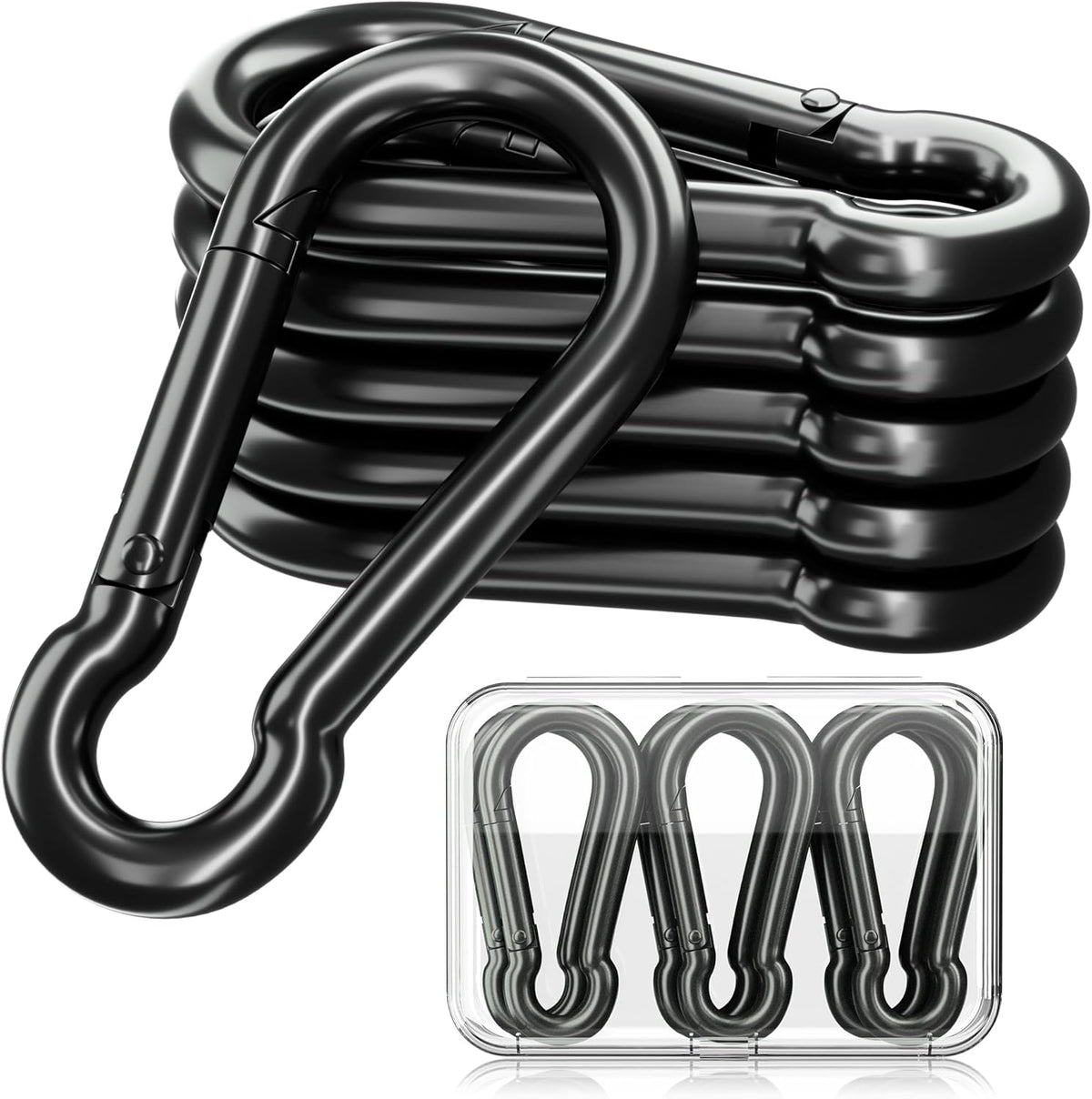 Sprookber Carabiner Clips - Heavy Duty Spring Snap Hooks for Keys & Outdoor Gear | Set of 6 (Black)