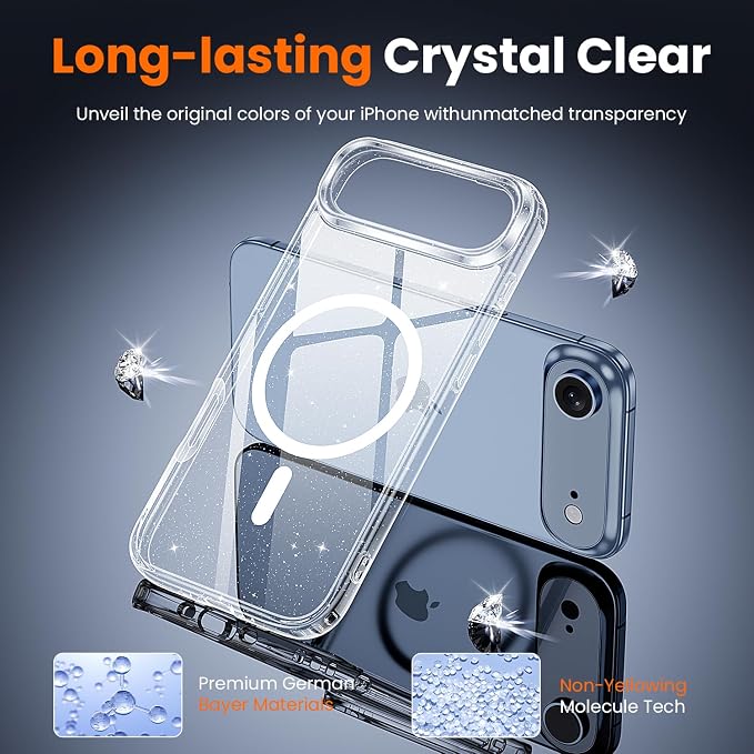 toushion 3 in 1 for iPhone Air Case Clear Glitter, Fits MagSafe, Not Yellowing
