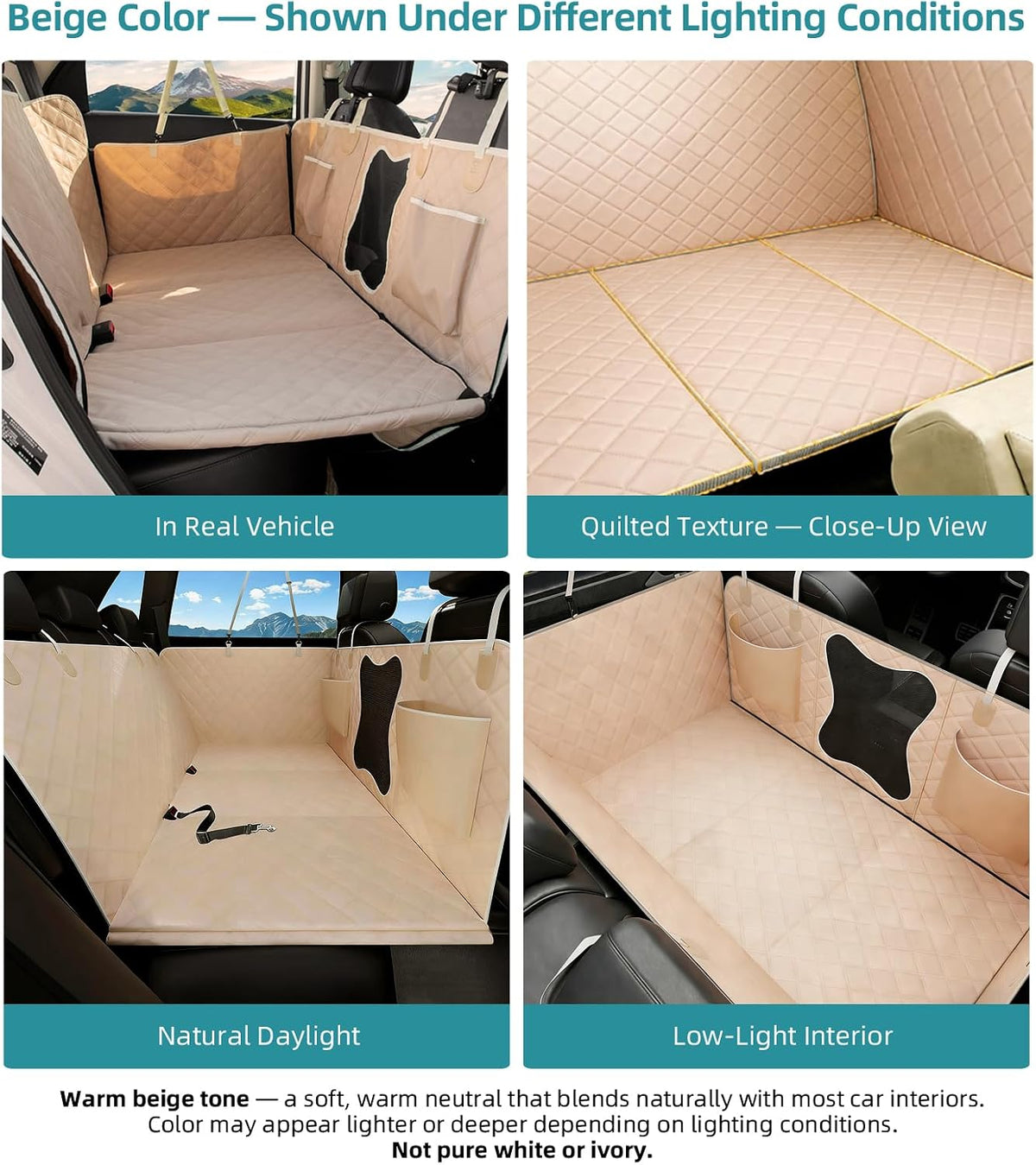 Bark Lover Dog Car Seat Cover for Back Seat – Heavy Duty Back Seat Extender for Dogs with Hard Bottom, 7-Layer Protection, Non-Slip & Scratchproof, Easy to Install (Beige)