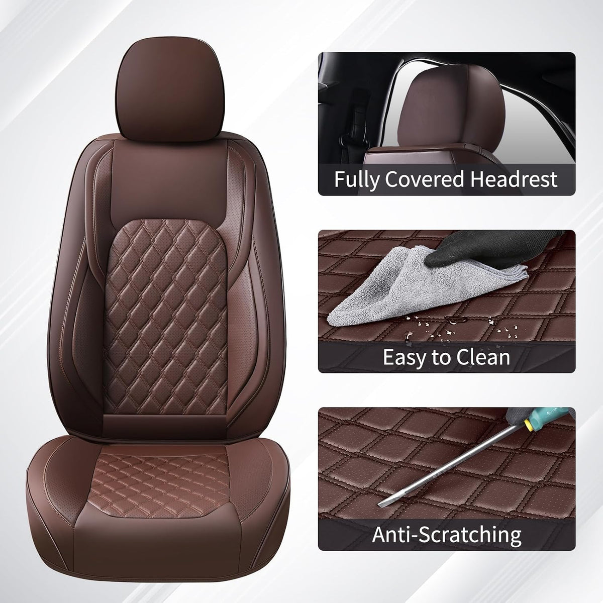 Huidasource Ford F150 F250 Custom Seat Covers, Full-wrap Car Seat Protector Fit for Ford F150 2015-2026&F250 F350 F450 2017-2026 All Cab XL XLT Lariat King Ranch Platinum(Front Pair/Coffee)