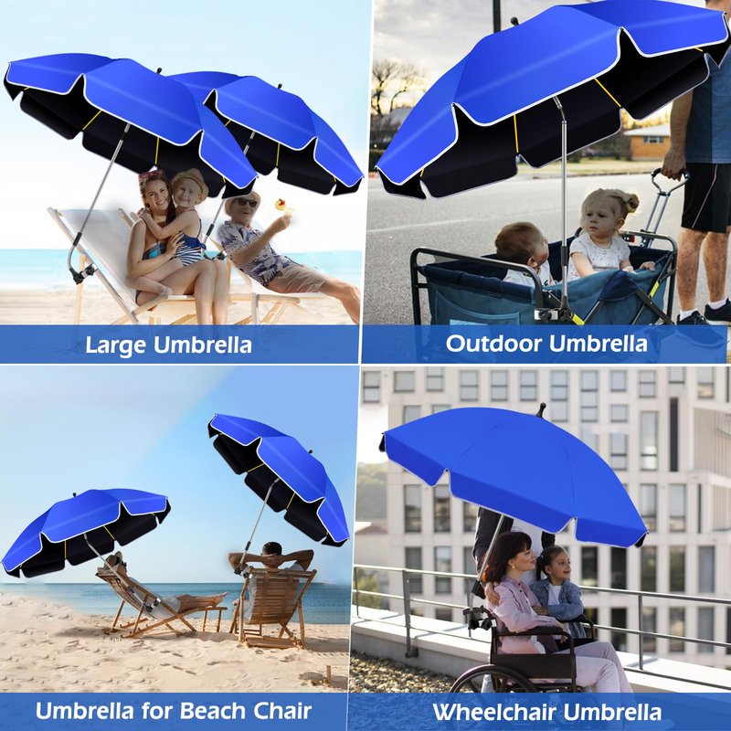 QTREE intelligence 2Pack 48.8 inch Large Beach Umbrella with Clamp Sun Shade for Beach Chair, 360°Adjustable UV Protection Golf Umbrella with Clip for Outdoor Stroller Wheelchair Camping Chair