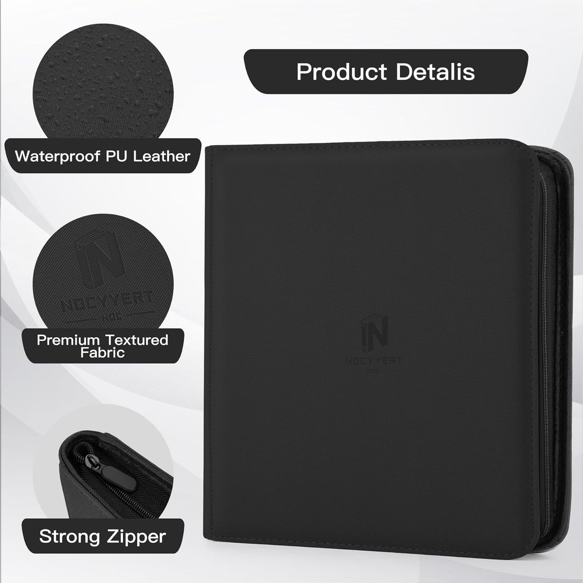 Skiennix Premium Card Binder - 12 Pocket Album for 720 Trading Cards | Durable PU Zipper, Black