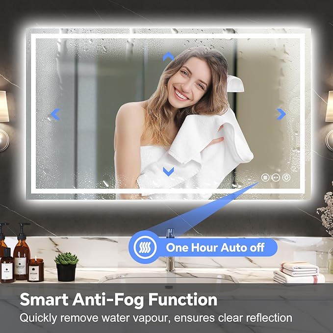 LED Bathroom Mirror 24x40 Inch Anti-Fog Bathroom Mirror with Lights, Wall Mounted Lighted Vanity Mirrors, Dimmable, Backlit + Front Lit, Smart Bathroom Vanity Mirror with 3 Colors Temperature