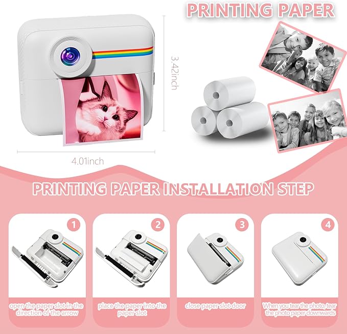 Kids Camera Instant Print with Color Printing Paper and Protective Case 32GB