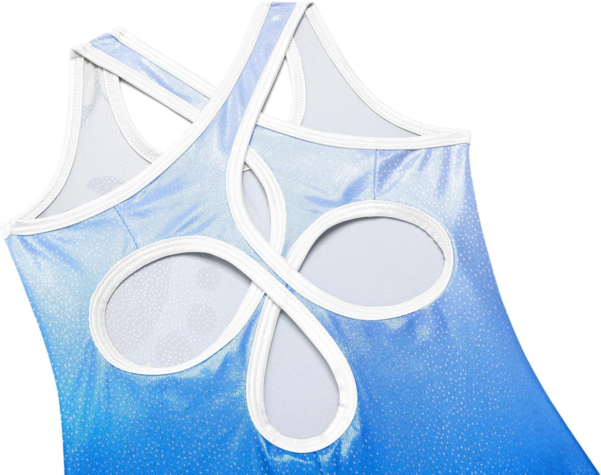Zaclotre Gymnastics Leotards for Girls - Sparkly Sleeveless Hollow Back Dance Unitard with Shorts