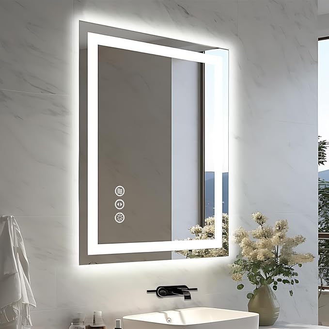 24"x32" LED Bathroom Mirrors for Wall, Front and Backlit Mirror, Anti-Fog Vanity Mirror with Lights, Stepless 3 Colors Dimmable Smart Lighted Mirror(Horizontal/Vertical)