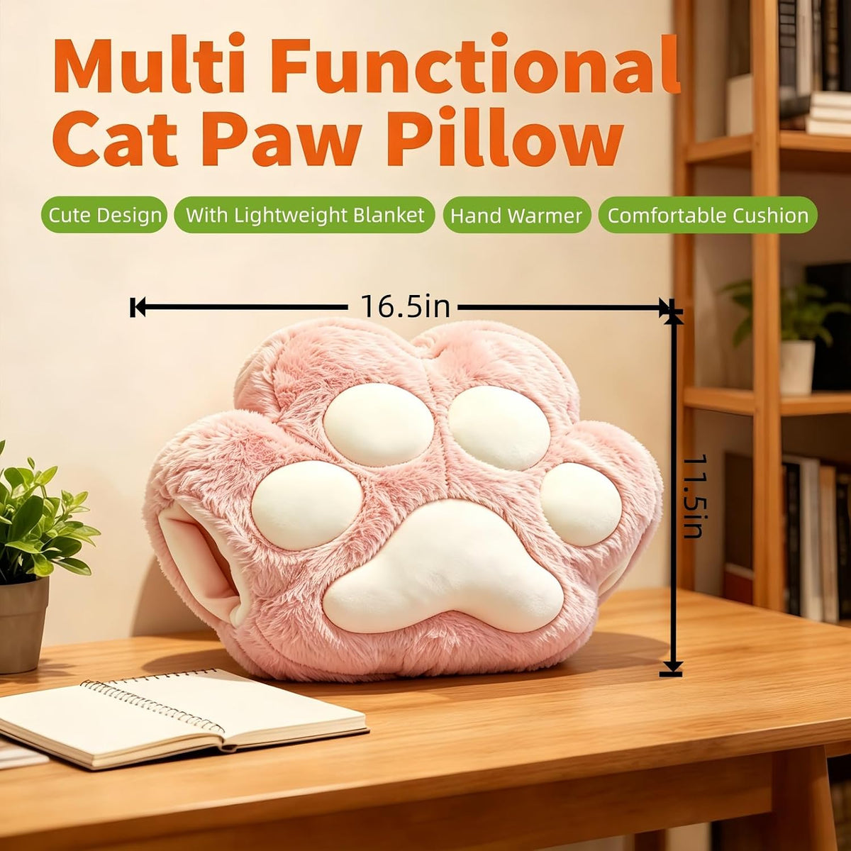 RYOLOY Cat Paw Warm Hand Pillow,with 66 * 35Inch Travel Blanket,2 in 1 Travel Pillow and Blanket Set,for Car Office Camping Essentials (Pink)