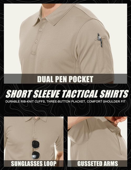 MAGCOMSEN Men's Quick Dry Tactical Polo Shirt - Performance Short Sleeve Golf Jersey, Comfortable Fit