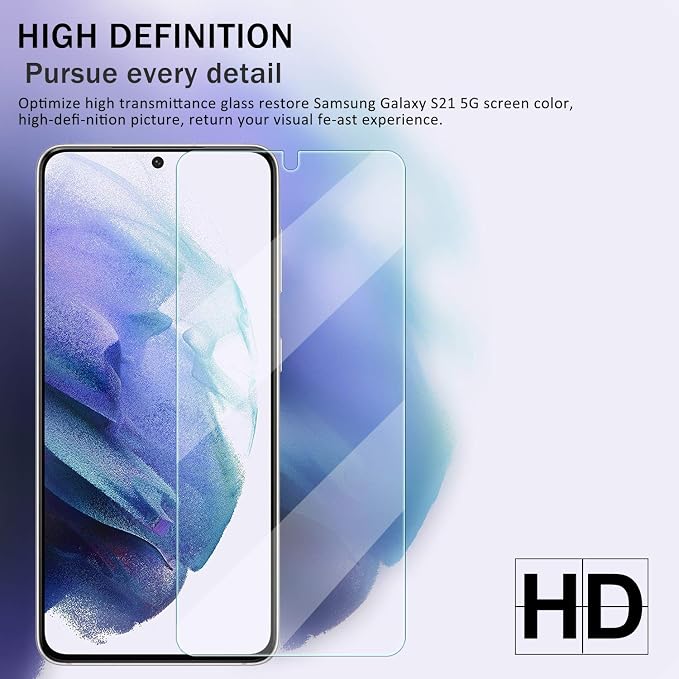 Galaxy S21 HD Clear Tempered Glass Screen Protector + Camera Lens Protectors
