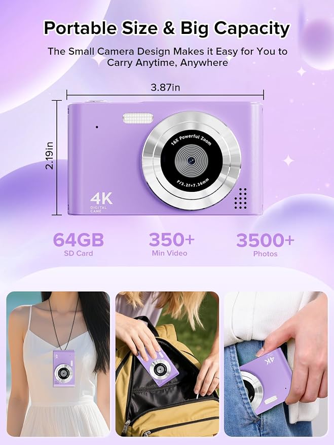 Digital Camera, 44MP Full HD 1080P Point and Shoot Camera