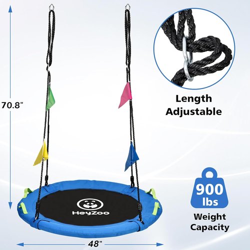 HeyZoo 48-Inch Tree Swing - Large Saucer Swing for Family Fun | 900lbs Capacity, Adjustable Straps, Blue