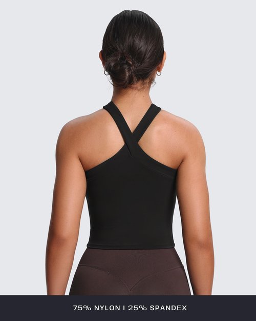 Aoxjox Women's Workout Cross-Neck Sport Bras Fitness Elanor Bra Yoga Crop Tank (Black, Medium)