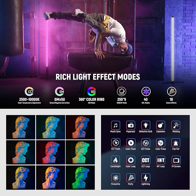 NEEWER RGB Tube Light, 30W LED Video Light RGBWW Full Color Stick Light Wand