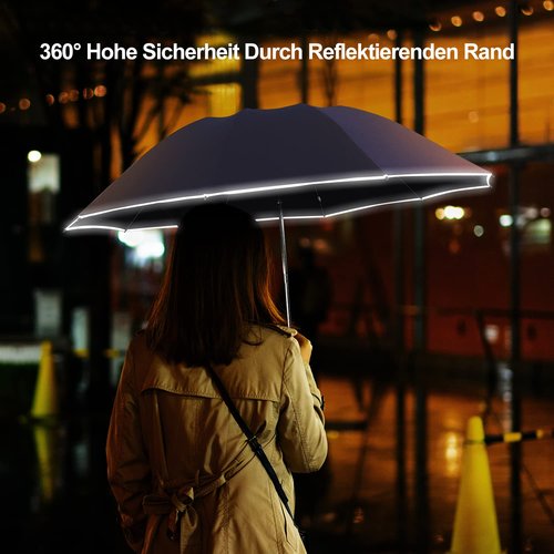Lejorain Large Reverse Umbrella -50 Inch Windproof Folding Inverted Umbrella - Upside Down with Safety Reflective Strip
