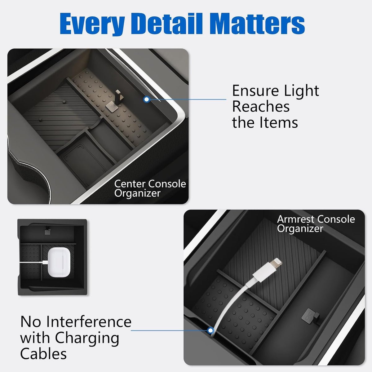 5PCS Center Console Organizer for Tesla Model Y Juniper & Model 3 Highland