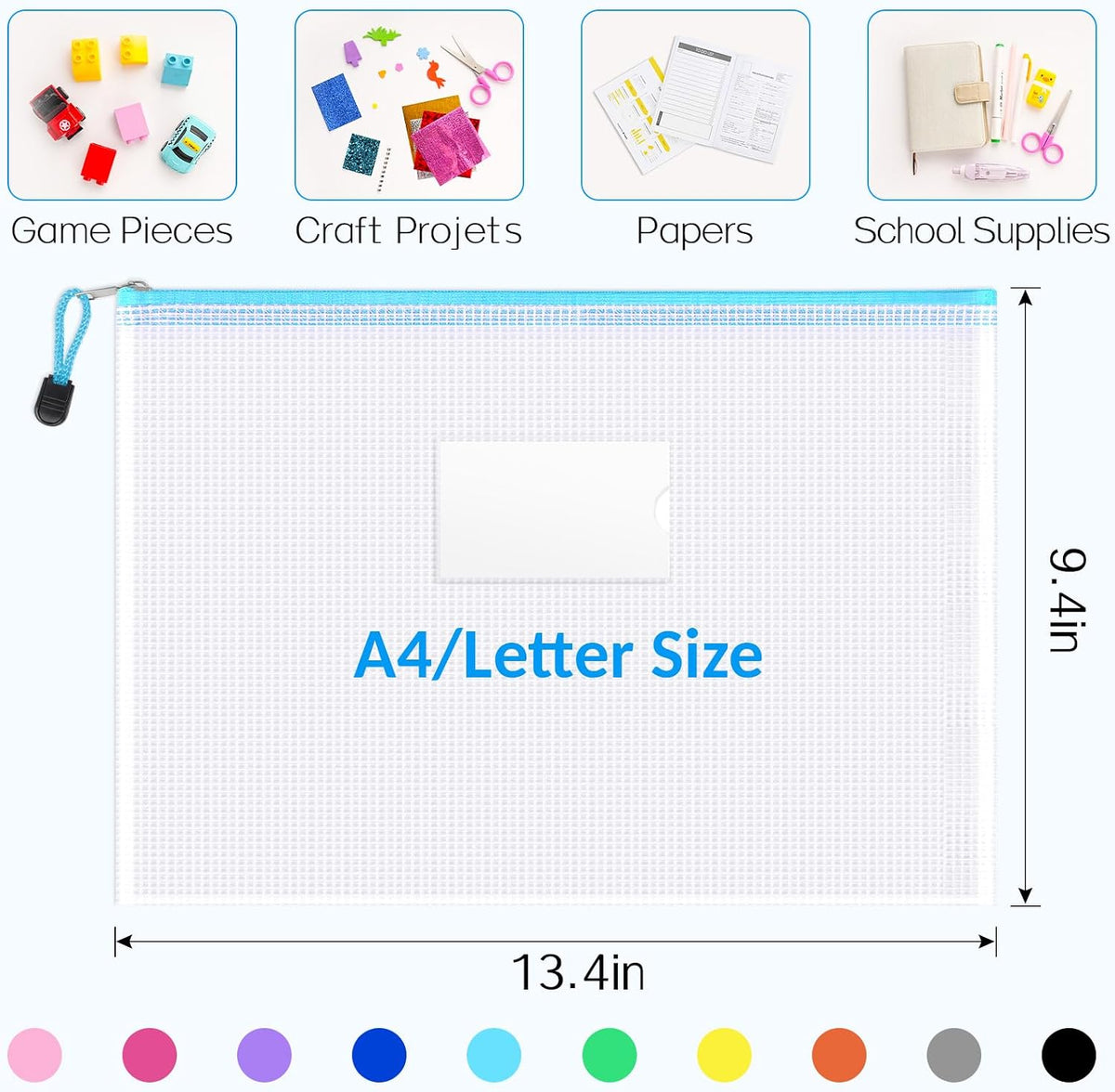 Sooez 14 Pack Mesh Zipper Pouch Bags, A4 Letter Size, Classroom Zipper Bags