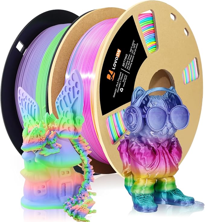 LOVOON 1.75mm 3D Printing Filament Bundle 2 KG, Silk and Matte Rainbow PLA