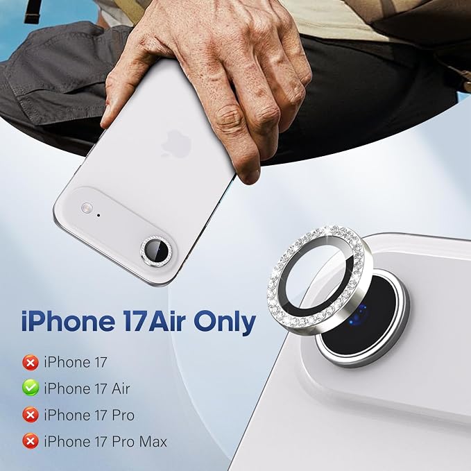 for iPhone 17 Air Camera Lens Protector Bling, Individual Diamond Metal Ring