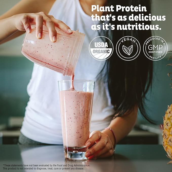 KOS Vegan Protein Powder, Unflavored & Unsweetened - Low Carb Pea Protein Blend, Organic Superfood Rich in Vitamins & Minerals - Keto, Soy, Dairy Free - Meal Replacement for Women & Men - 28 Servings