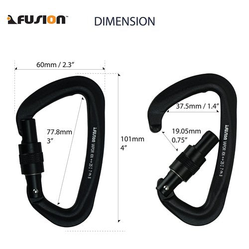 FUSION Climb Vapor III Military Tactical Matte Edition Aluminum Straight Gate Key Nose Modified D Carabiner Black, Hunting Carabiner (FP-8122-3ST-BLK) (Screw gate)