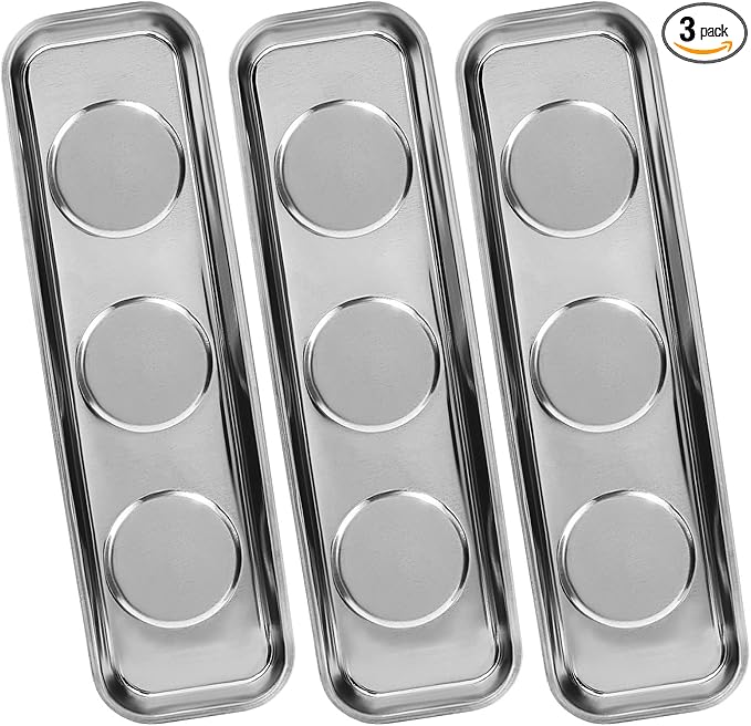 Magnetic Parts Tray 3pc,for Socket Screw Nuts Bolts Metal Parts,Extra Strong Magnet,Thickened Tray,Stainless Steel