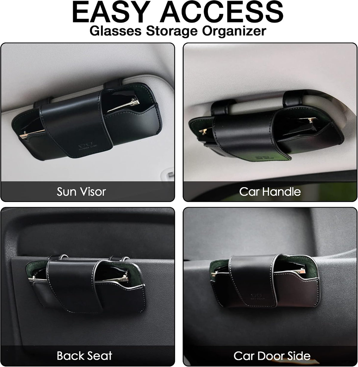 Sunglass Holder for Car Visor, Car Sunglasses Holder Leather, Eyeglasses Holder Glasses Storage Case Visor Accessories