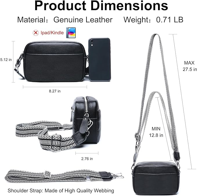 Small Crossbody Bags for Women Genuine Leather, Guitar Strap Shoulder Handbag