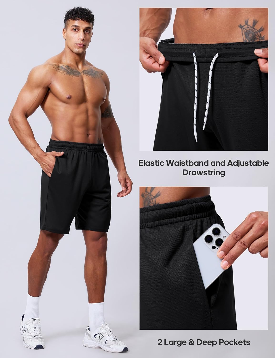 Skiennix Men's Athletic Shorts - Quick Dry 9-Inch Inseam Mesh Basketball & Gym Running Shorts