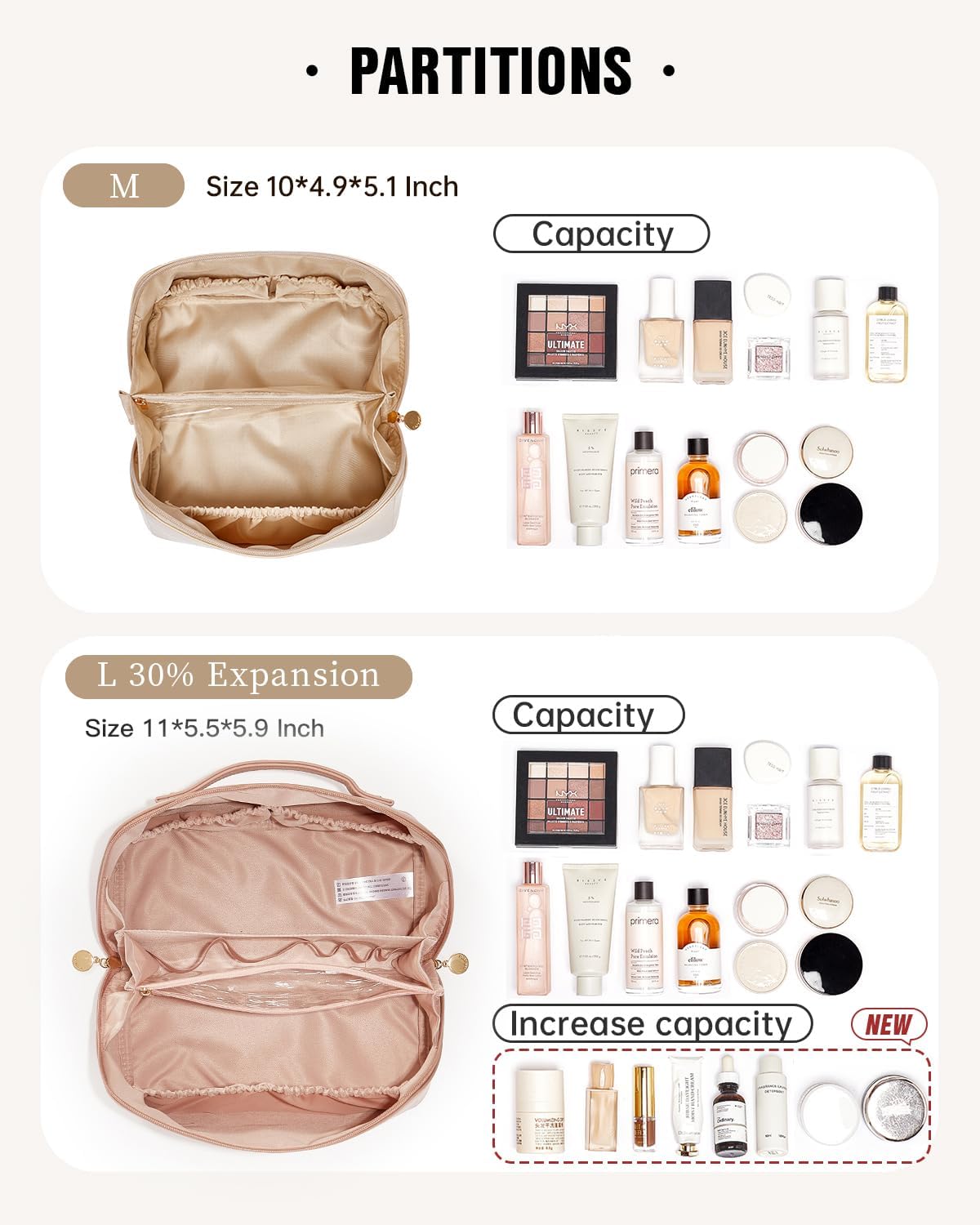 EACHY Travel Makeup Bag for Women, PU Leather Cosmetic Bag, Pink, Large