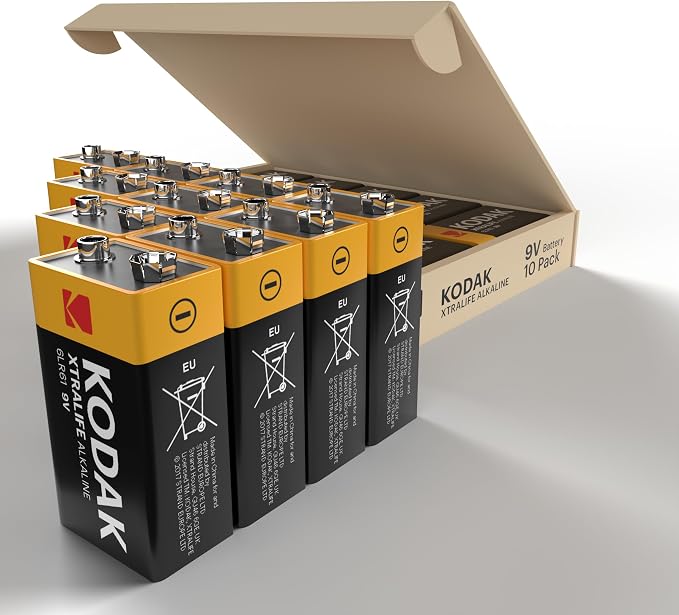 KODAK 9V Alkaline Batteries 9 Volt High-Performance Battery Pack, 10-Year Shelf