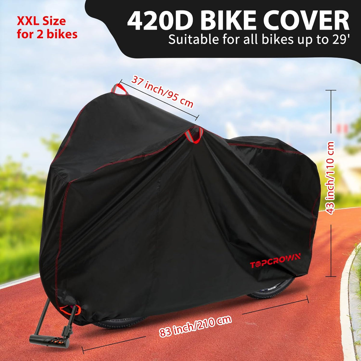 Topcrown Waterproof Bike Cover - Outdoor Storage for 2 Bikes | UV, Dust & Wind Proof, XXL Black & Red