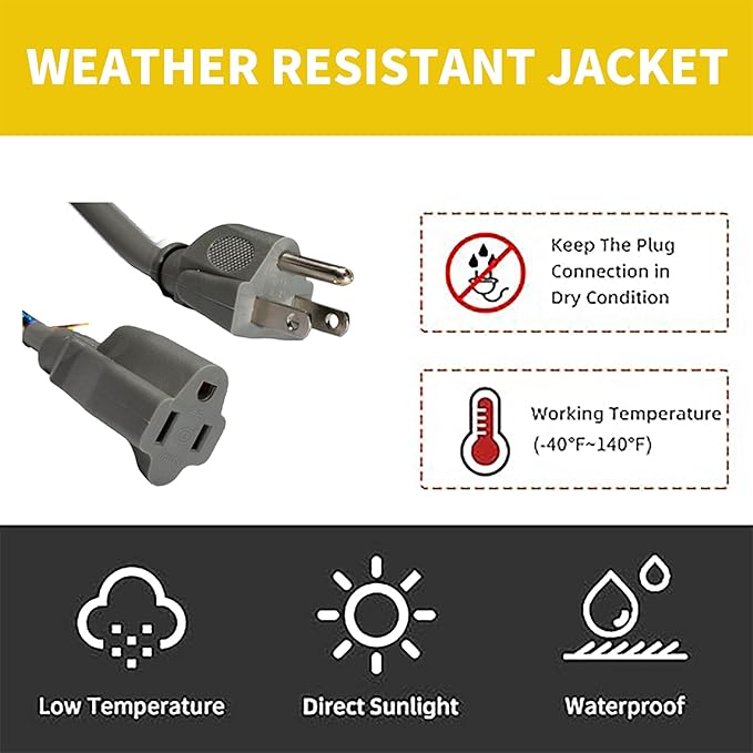 Indoor Outdoor Extension Cord Weatherproof, UL Certified, 16 Gauge 12FT Grey 3 Prong Heavy Duty, 16/3 SJTW 13A Power Cord for Outdoor Lights, Appliances, Lawn