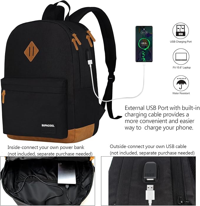 SUPACOOL Casual Laptop Backpack, Lunch bag, Pencil bag, School backpack