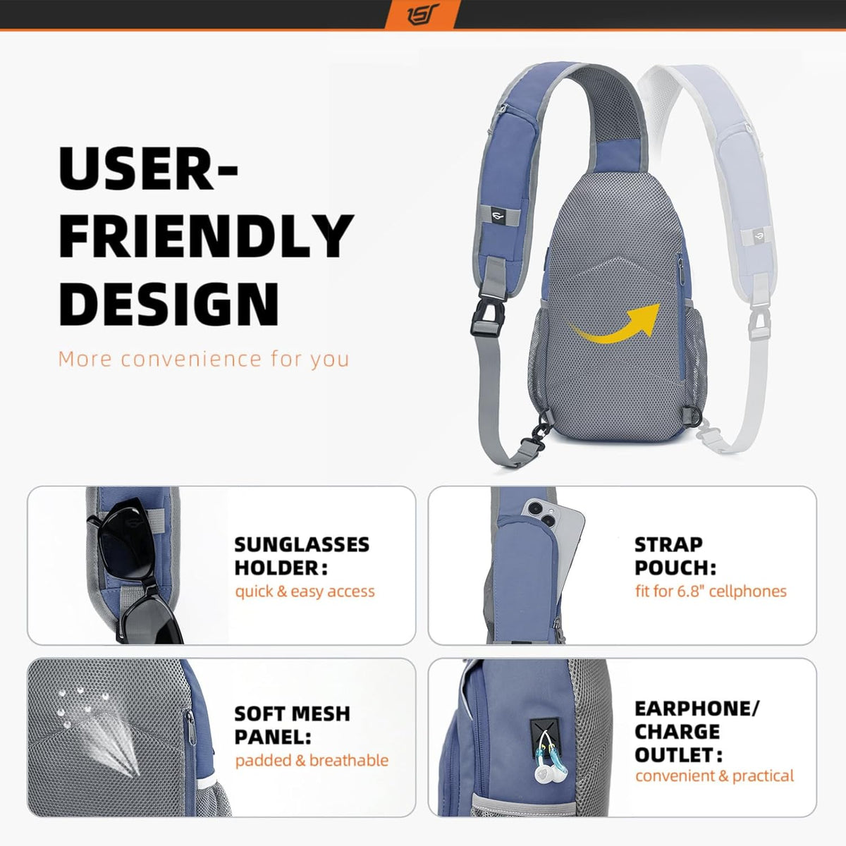 SKYSPER Sling Bag - RFID Crossbody Backpack for Travel & Hiking | Unisex Periwinkle Daypack