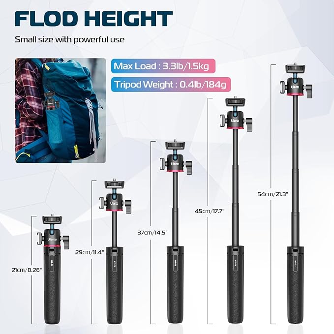 ULANZI MT-73 Extension Pole Tripod, Mini Selfie Stick Tripod Stand Handle Grip
