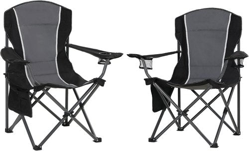 High Point Sports Oversized Camping Chair - Heavy Duty Portable Lawn Chair with Cup Holder | Supports 350 LBS, 2 Pack, Gray-Black