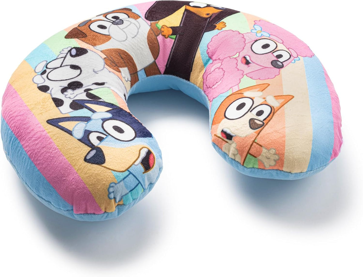 Jay Franco Bluey Kids Travel Neck Pillow - Soft Polyester Support for Car, Airplane & Road Trips - Cute Bluey and Bingo Design - Comfortable Child Neck Support for Ages 3-10