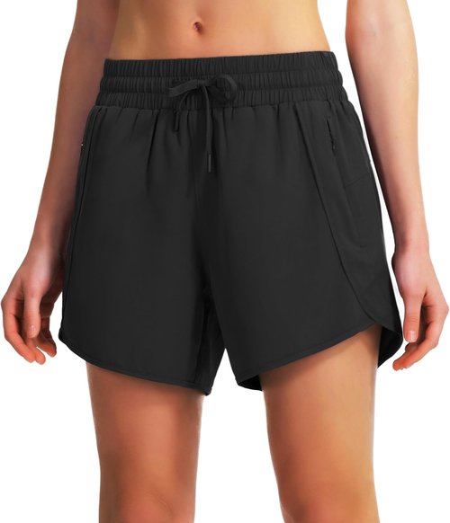Ksmien Women's Athletic Running Shorts - Quick Dry, Lightweight Gym Shorts with Zipper Pockets | UPF 50+