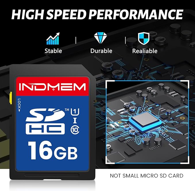 INDMEM SD Card 16GB, High-Speed Secure Digital Cards