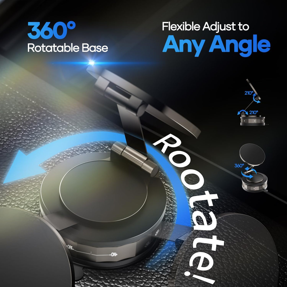Magnetic Car Phone Holder for Magsafe, 360° Rotatable, 70+LBS Vacuum Suction Cup with Built-in Nano Gel, 3000gf Magnetic Phone Mount for Car, Compatible with Most Phones (Black, 2 Pack)
