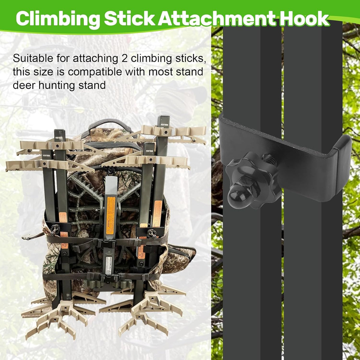 LJB J Hook Climbing Stick Carrying System, 2 Pack | Climbing Stick Attachment Hook, For Treestand Climbing Steps